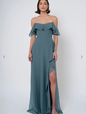 Jenny Yoo - Salma Dress - Off-Shoulder Ruffle Maxi Dress in Agave